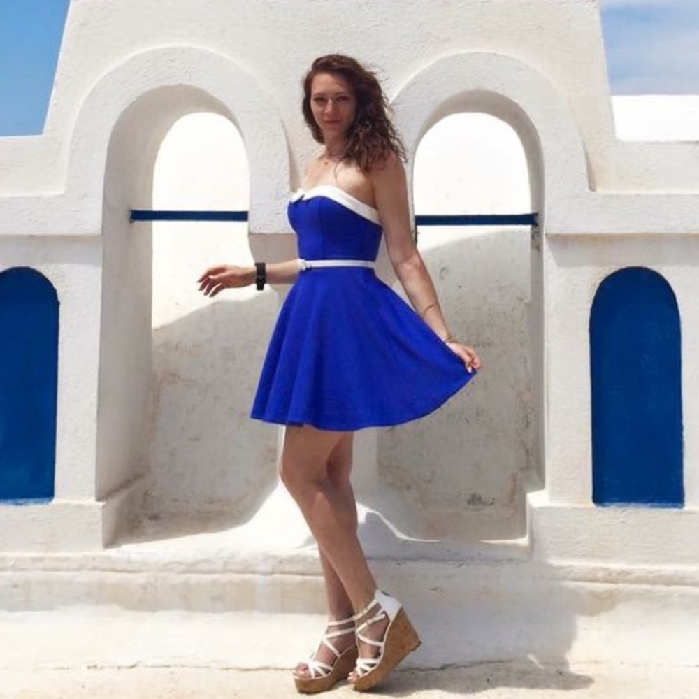 Royal blue and white flare mini dress